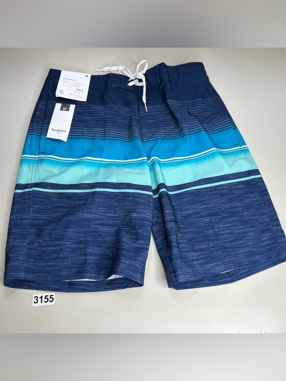 Goodfellow Swim Trunks Board Shorts 10" Inseam Navy Blue Aqua Men's W Size 30